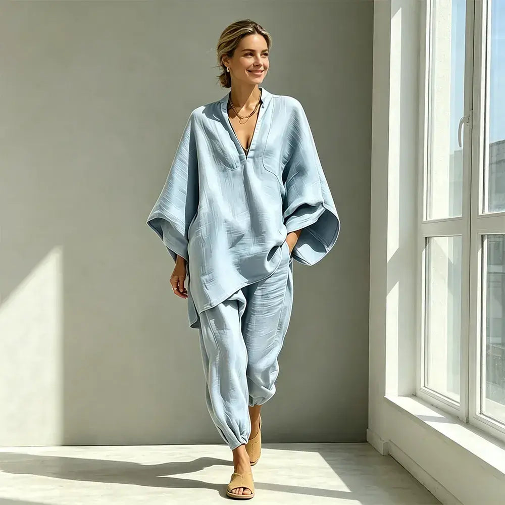 【S-3XL】👗 Luźny zestaw z szerokim dekoltem, rękawami typu nietoperz i casualowym krojem, zapewniający swobodę i komfort na co dzień ✨🌸