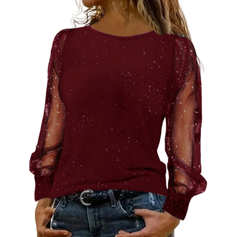 🔥【S-5XL】Camiseta de malla de manga larga con cuello en V para mujer (2026)