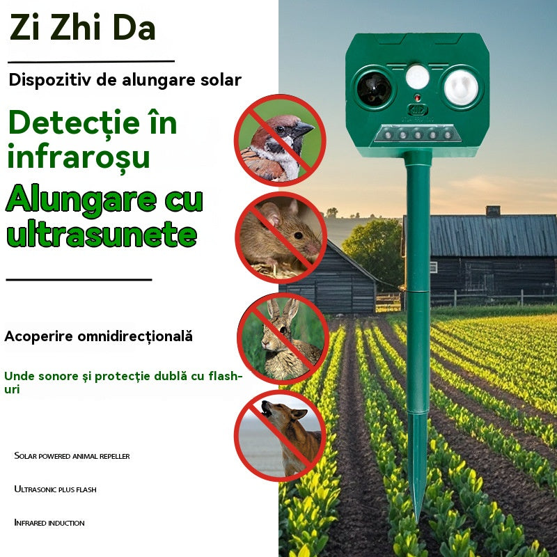【🔥Kup 1, otrzymaj 1 gratis】🔥Zasilany energią słoneczną zewnętrzny ultradźwiękowy odstraszacz ptaków z dwoma klaksonami i migającymi światłami
