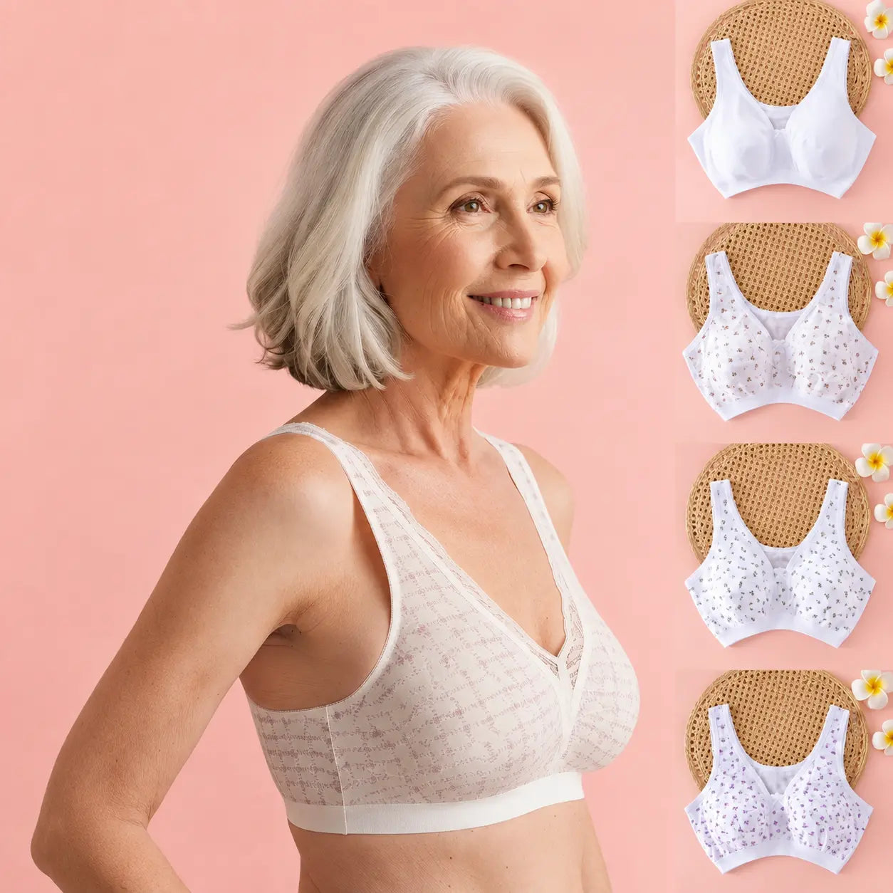 Płatność przy odbiorze ✅【Zestaw 4 sztuk】Biustonosze z czystej bawełny dla matek w średnim wieku (plus size) – wygodne i przewiewne