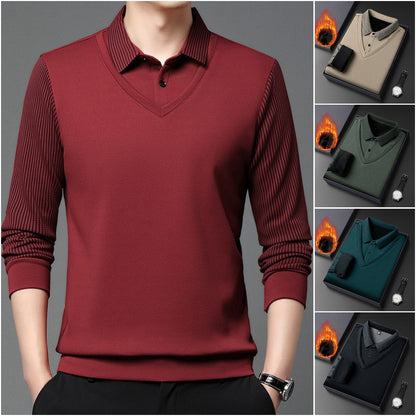 【M-4XL】 Dvojdielne pruhované POLO tričko s imitáciou patchworku 