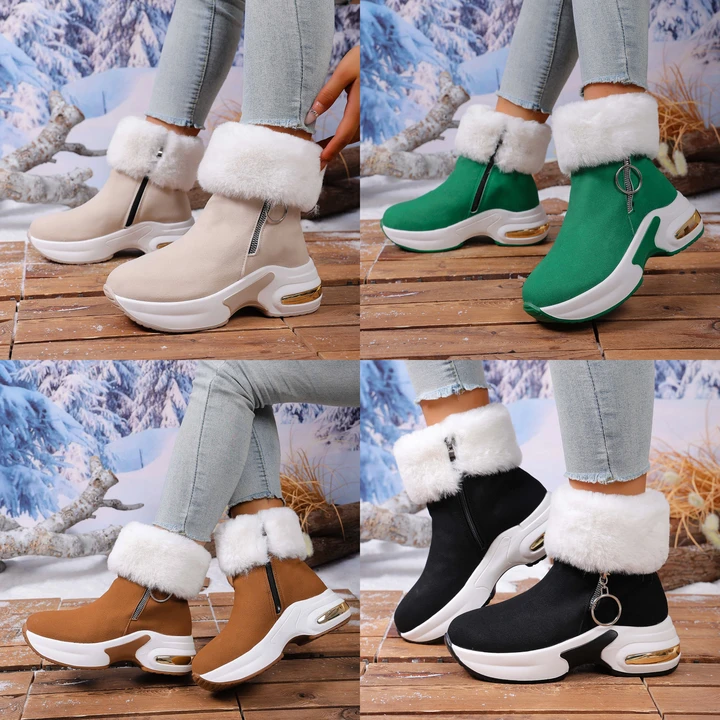 👢【36-43】Zimné teplé snehové čižmy s flísovou podšívkou a hrubou podrážkou na klinovom podpätku