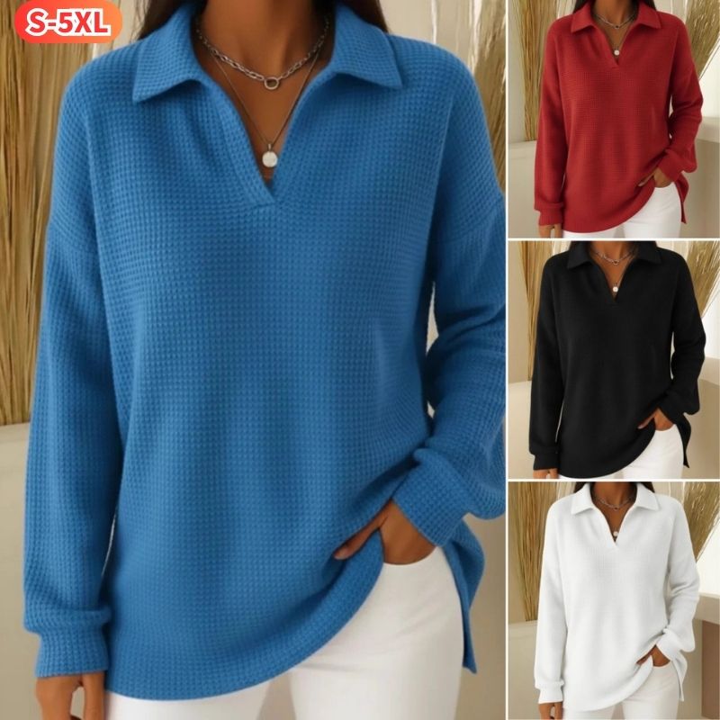 🥼【S-5XL】Nuevo y elegante suéter holgado, cálido, de color liso, con cuello y mangas largas.