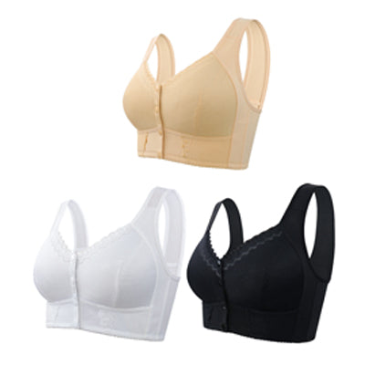 （3 szt）💕🎁【45kg-155kg】Oversized oddychający biustonosz z miękkiej bawełny, zapinany z przodu na guziki