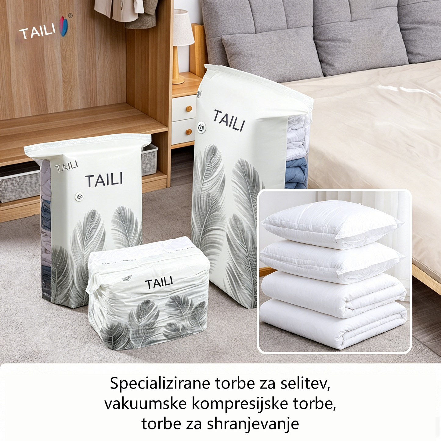 🧳【56*80cm】【5-delni komplet】💨 Velika, stisljiva vakuumska vrečka za shranjevanje: črpalka ni potrebna, neprepustna in idealna za prihranek prostora v kovčkih in doma ✈️
