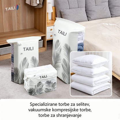 🧳【56*80cm】【5-delni komplet】💨 Velika, stisljiva vakuumska vrečka za shranjevanje: črpalka ni potrebna, neprepustna in idealna za prihranek prostora v kovčkih in doma ✈️
