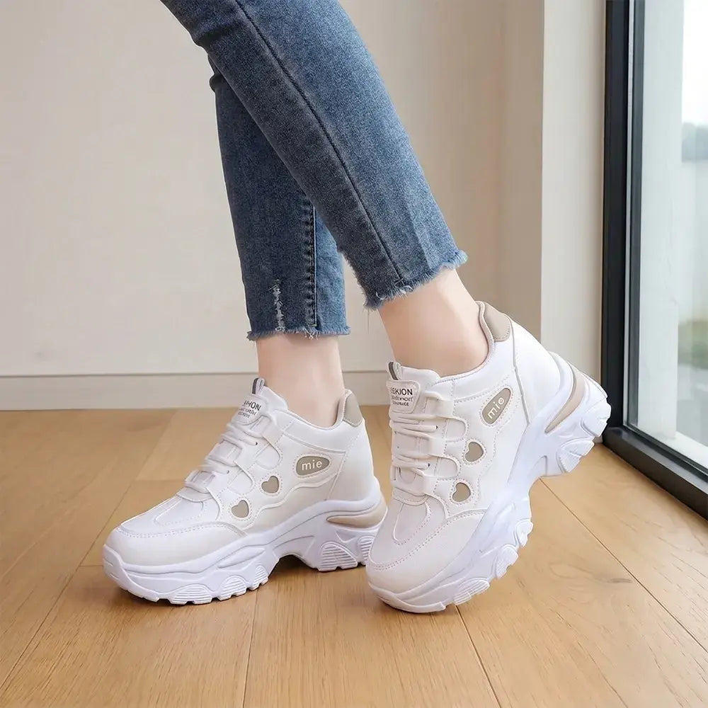 【35-42】👟Damskie trampki na platformie Chunky Dad – z ukrytym klinem – sznurowane, codzienne buty sportowe w blokach kolorów 2026-4358852