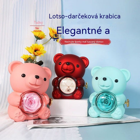 ✨Uroczy miś pluszowy z zakonserwowanymi różami i naszyjnikiem — romantyczny prezent na Dzień Matki, ślub, rocznicę, wieczór kawalerski/panieński, Boże Narodzenie i Walentynki.