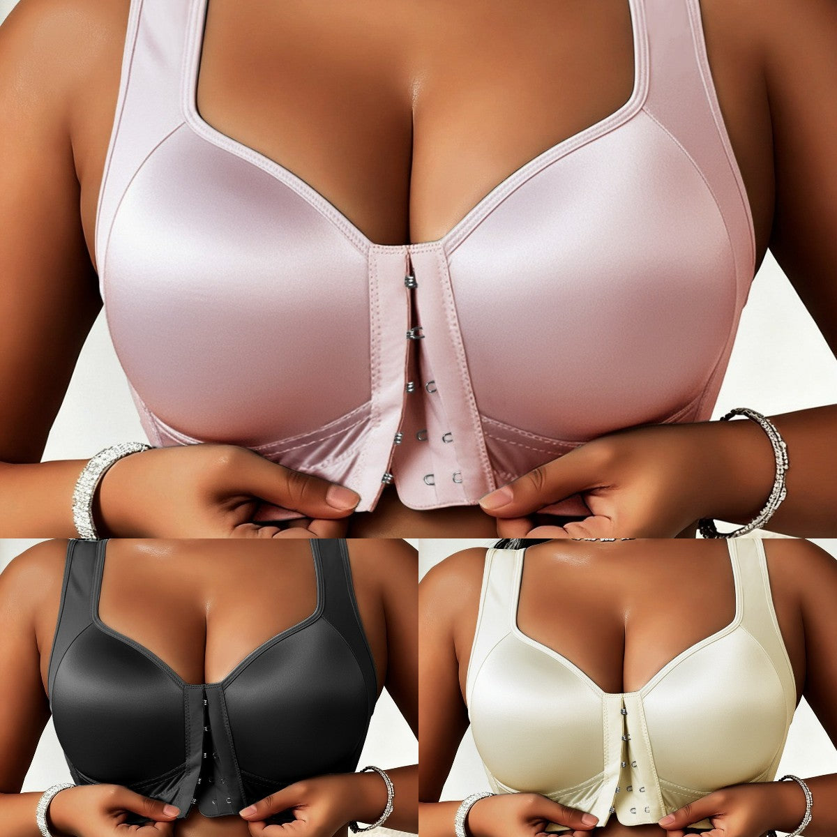 😍👙【3 sztuki】【40-100 kg】Biustonosz push-up dla kobiet w dużych rozmiarach, bez fiszbin, z zapięciem z przodu i zapobiegający zwisaniu