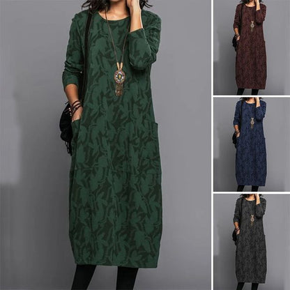 【Tallas S-3XL】¡Oferta especial para el invierno de 2025! Vestido único con bolsillo y cuello redondo, elegante y con estilo.