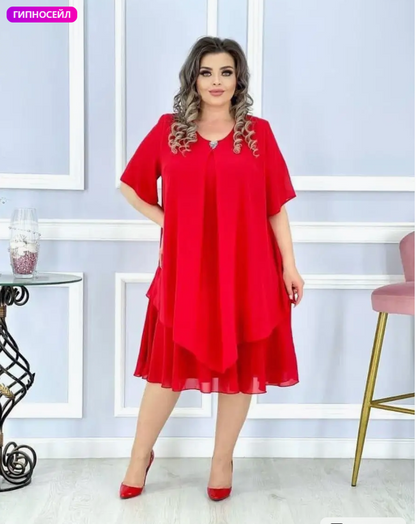 💟【S-5XL】👗【40-120kg】2024 nowa elegancka sukienka z szyfonu