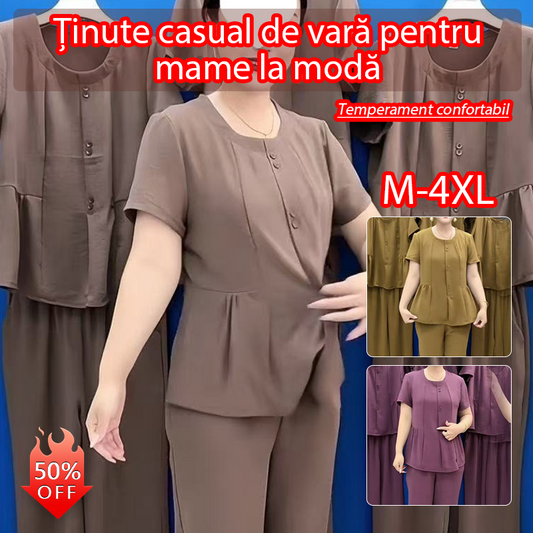 【Top + Spodnie】🔥🔥Dwuczęściowy kostium sportowy, szczupły temperament, duży rozmiar, 2025, letni kostium dla mam, modny