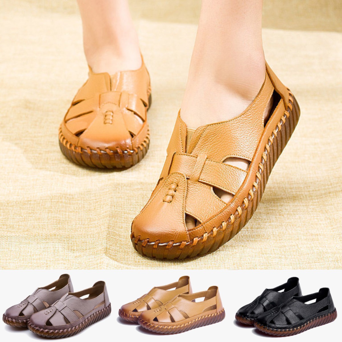 ❤️🥿【35-41】Novinka pro rok 2026,  Dámské ploché sandály měkké kožené barefoot sandály💥