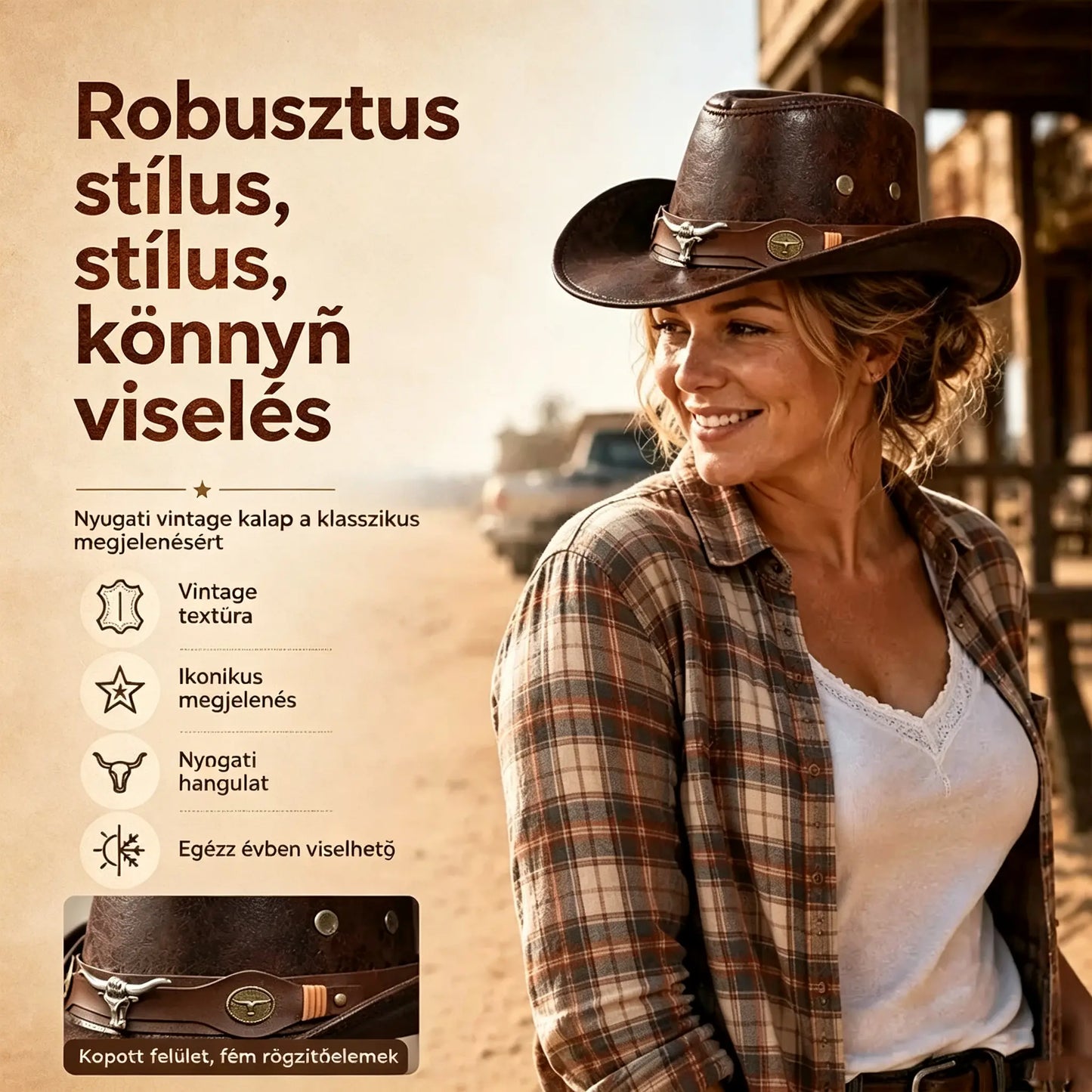 🤠Élvezze az 50% kedvezményt most! 🌟Retro széles karimájú cowboykalap kapucnipánttal - Kopott western stílusú fedora