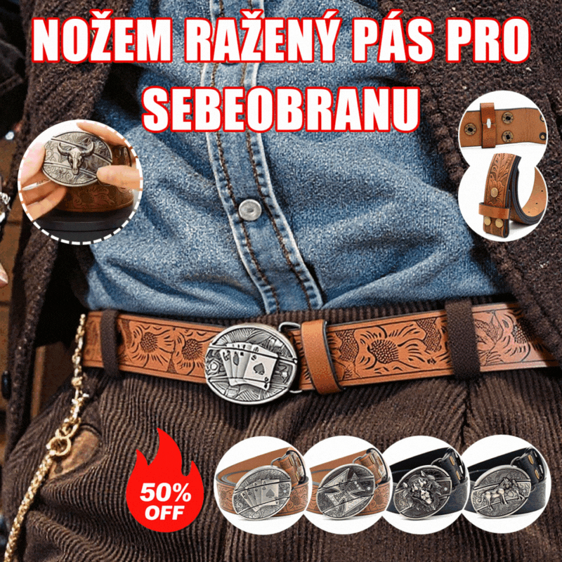 🆒🎁【Kup 1, a 1 dostaniesz gratis】👍Męski pasek z wytłoczeniami i wbudowanym nożem