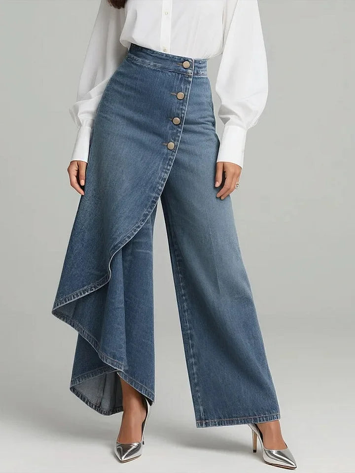 😍【S-3XL】Damskie jeansy z wysokim stanem i szerokimi nogawkami, luźny krój, elegancki design, łatwe do stylizacji ✅Darmowa dostawa