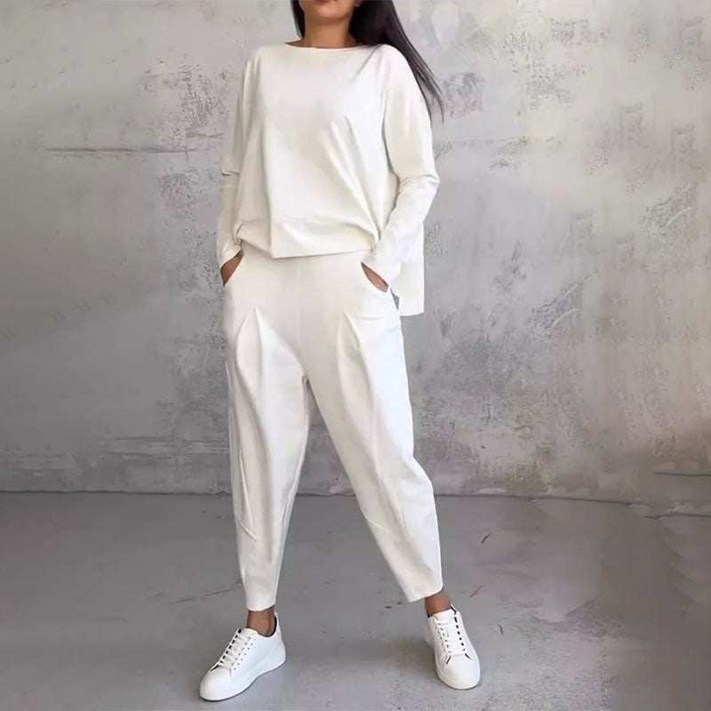 ✨【Top + Kalhoty】 Módní dvoudílná souprava, jednobarevné ležérní a trendy dámské oblečení, příjemná látka z čisté bavlny✅ Platba na dobírku