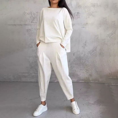 ✨【Top + Kalhoty】 Módní dvoudílná souprava, jednobarevné ležérní a trendy dámské oblečení, příjemná látka z čisté bavlny✅ Platba na dobírku