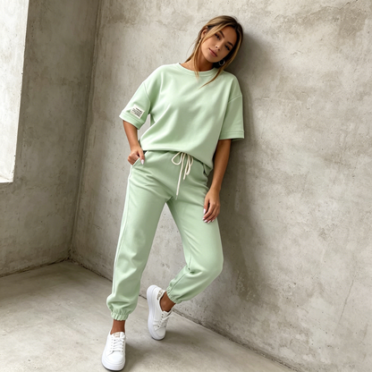 💕【S-5XL】Conjunto casual de verano para mujer de algodón puro, camiseta de color liso y pantalón