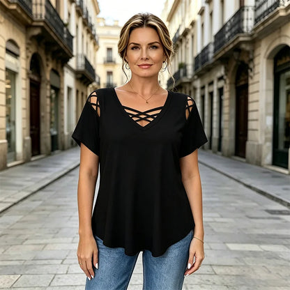 👚【S-5XL】Stylové přiléhavé tričko s výstřihem do V, prodyšné a pohodlné