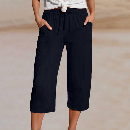 🌸【40-100 kg】Damskie spodnie capri w jednolitym kolorze, mieszanka bawełny
