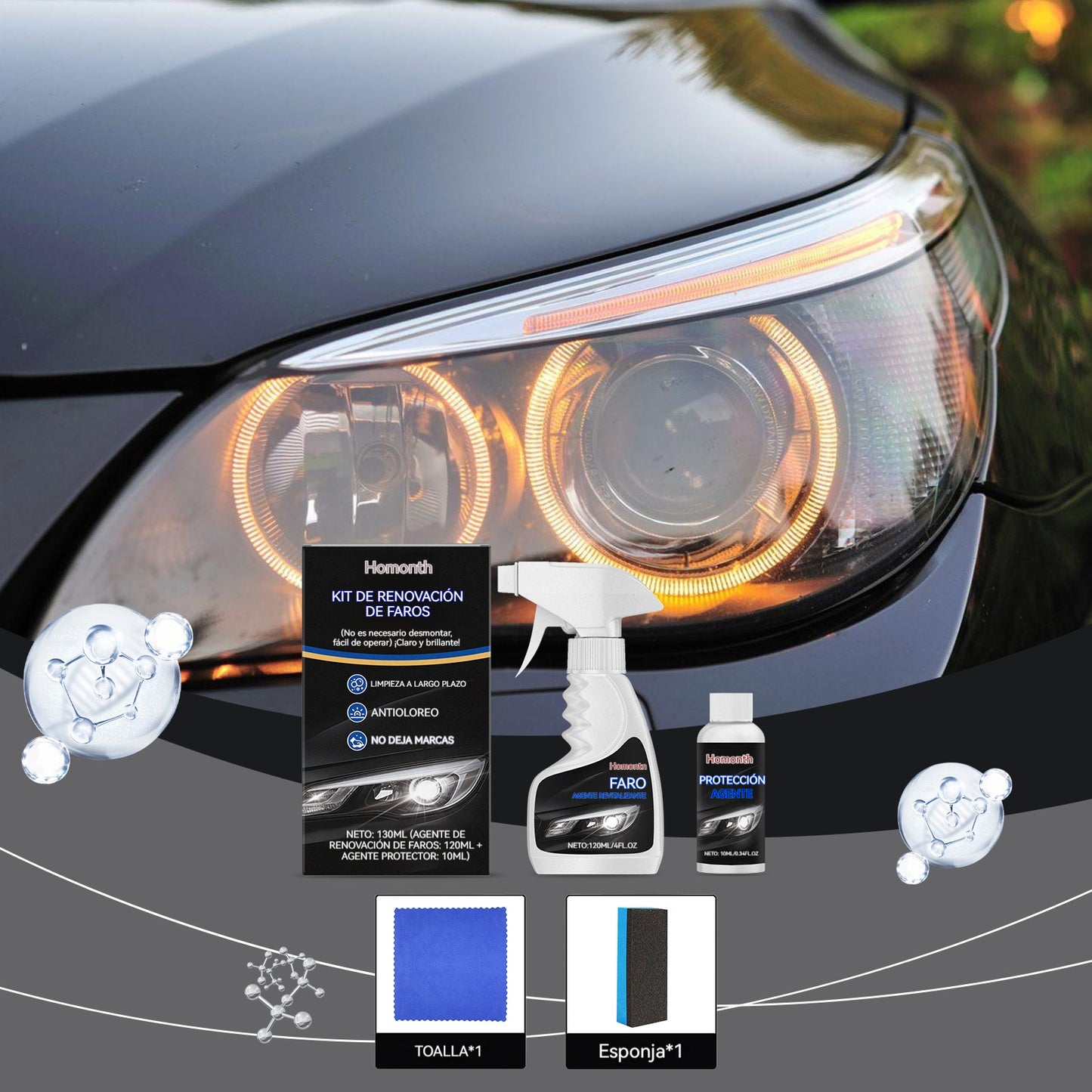🚗💡Zestaw do czyszczenia reflektorów w starszych samochodach: Przywraca przejrzystość i poprawia widzenie w nocy