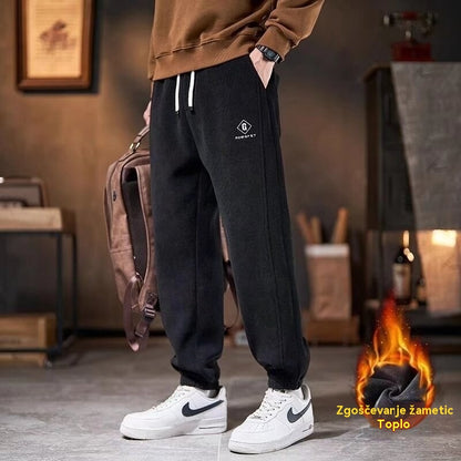 【M-5XL】Męskie, jesienno-zimowe, nowe, luźne spodnie polarowe w dużych rozmiarach