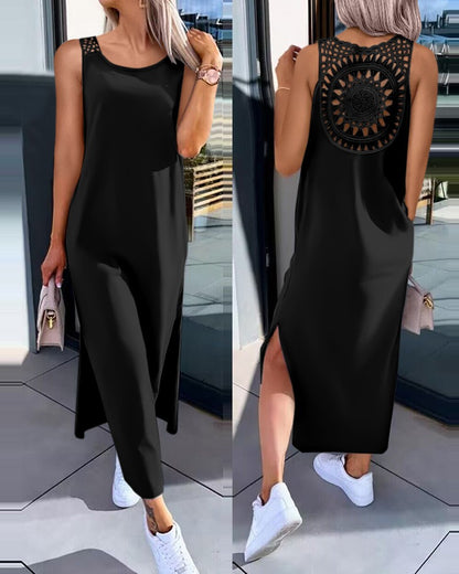 💟👗【S-XXL】Poletna obleka brez rokavov iz čipke s stranskimi razporki