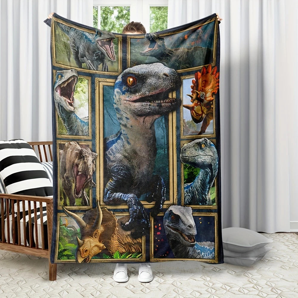 🦖🦕【150cm x 200cm】🔥Deka na spanie z flanelu, zdobená potlačou dinosaurov