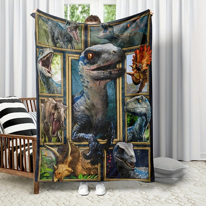 🦖🦕【150cm x 200cm】🔥Deka na spanie z flanelu, zdobená potlačou dinosaurov
