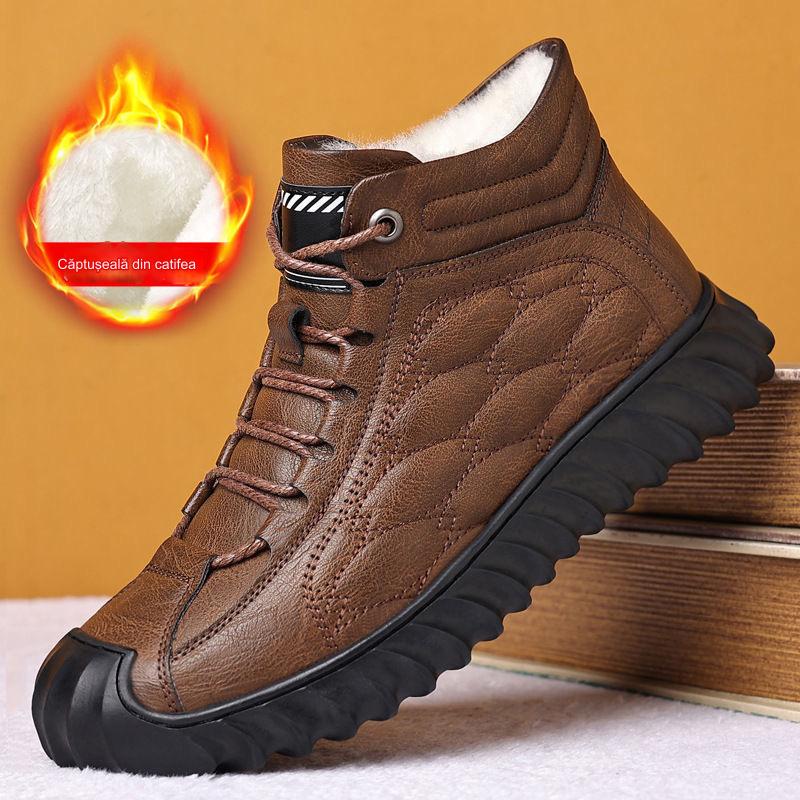 🥾【39-44】2025 nuevas botas de nieve forradas de cuero para hombres