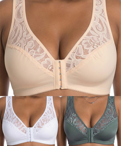 💖 Najniža cijena ikad! 【3-dijelni set】【L-4XL】😍🩲 Push-up grudnjak veće veličine, izvrsna čipka, push-up i ažur dizajn, kopčanje sprijeda