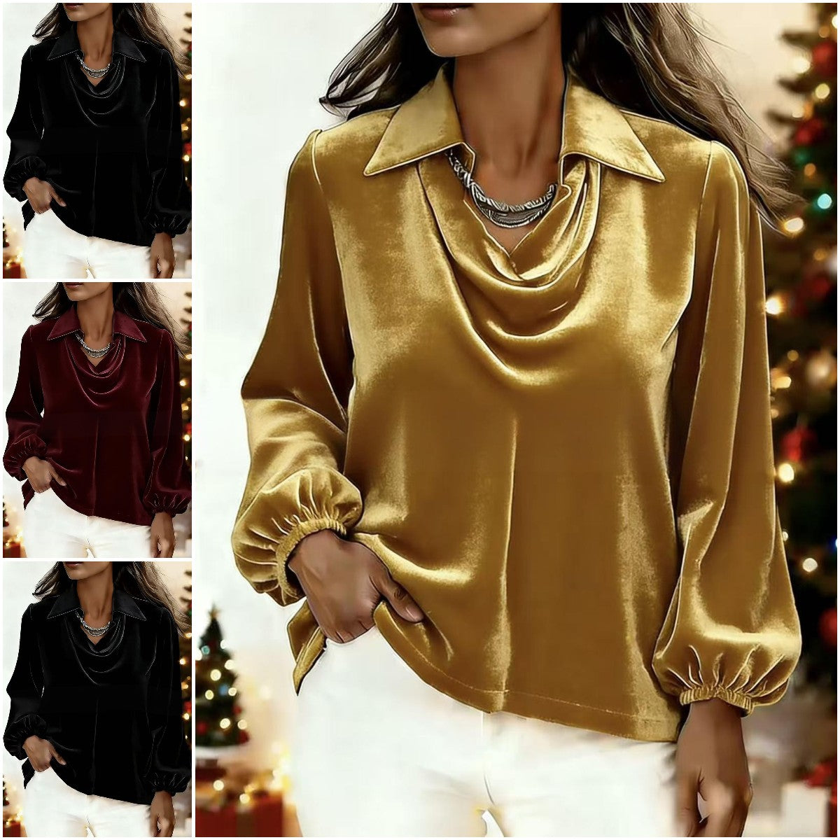 🍁【S-2XL】🍂Już w sprzedaży aksamitny top z rękawami typu lampion na jesień/zimę 2026