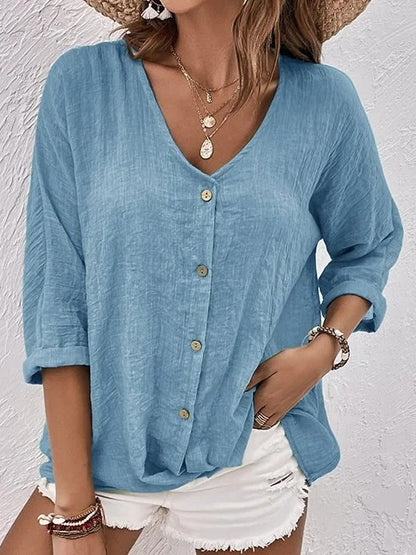 🌸【S-3XL】Luźna koszula z dekoltem w serek na co dzień