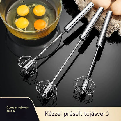 [2 darabos készlet] Félautomata rozsdamentes acél tojáshabverő