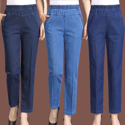 【XL-5XL】Jeans elásticos de pierna recta informales de estilo clásico para mujer