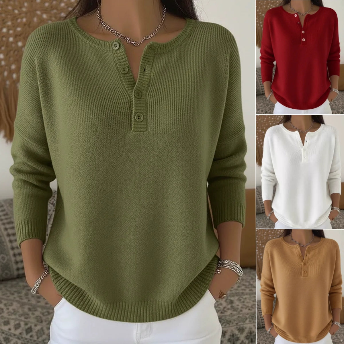 💟【S-3XL】Damski jednokolorowy sweter z dekoltem V, luźny i casualowy