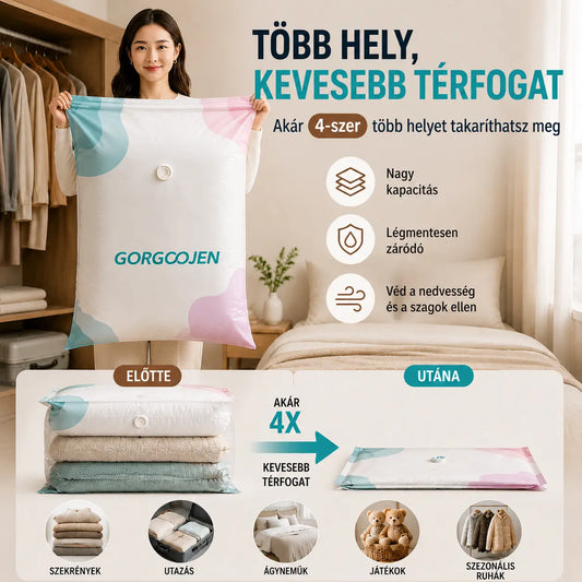 🧳 5 tétel ára 9600 Ft 💨 Nagy, összenyomható vákuumos tárolózacskó: nem igényel pumpát, szivárgásmentes és ideális helytakarékosságra bőröndökben és otthon ✈️