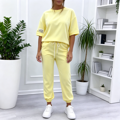 💕【S-5XL】Conjunto casual de verano para mujer de algodón puro, camiseta de color liso y pantalón