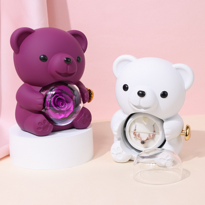 ✨Uroczy miś pluszowy z zakonserwowanymi różami i naszyjnikiem — romantyczny prezent na Dzień Matki, ślub, rocznicę, wieczór kawalerski/panieński, Boże Narodzenie i Walentynki.