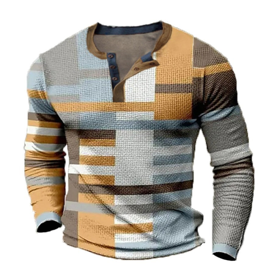 【S-4XL】Męska koszulka polo z długim rękawem i nadrukiem