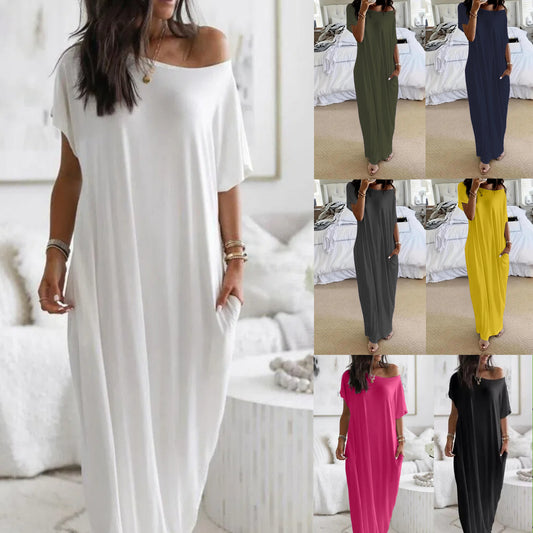 🌺✨【S-3XL】Colección Verano 2026 - Vestido largo casual de manga corta para mujer, color liso