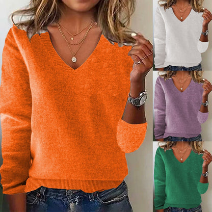 🔥【S-3XL】Nowy wygodny dzianinowy top z długim rękawem i dekoltem w serek