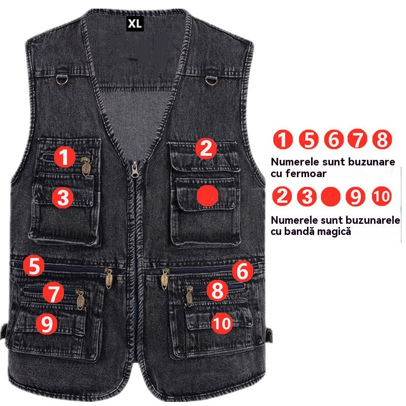🔥Cumpărați 1 obțineți 1 gratuit【XL-7XL】2025 Vestă din denim cu multe buzunare pentru bărbați