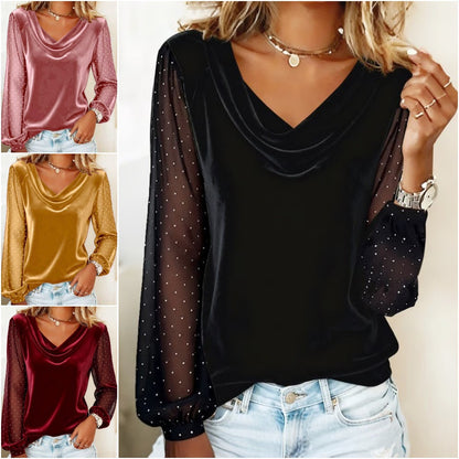 🔥【S-3XL】Damska koszulka z długimi rękawami i V-kształtnym dekoltem z nowej siatki na rok 2026