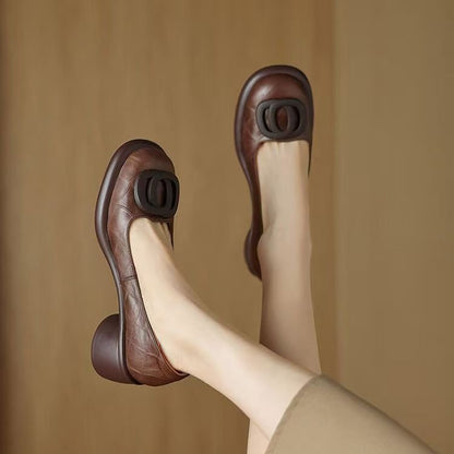 👠【35-40】2025 nowe 5CM uniwersalne modne miękkie podeszwy retro grube obcasy okrągłe palce skórzane buty