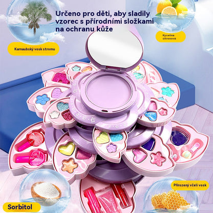 👸💄🎁Obrotowy zestaw kosmetyków dla dzieci z kwiatowym wzorem, zabawki do makijażu, akcesoria dla księżniczek, prezenty świąteczne