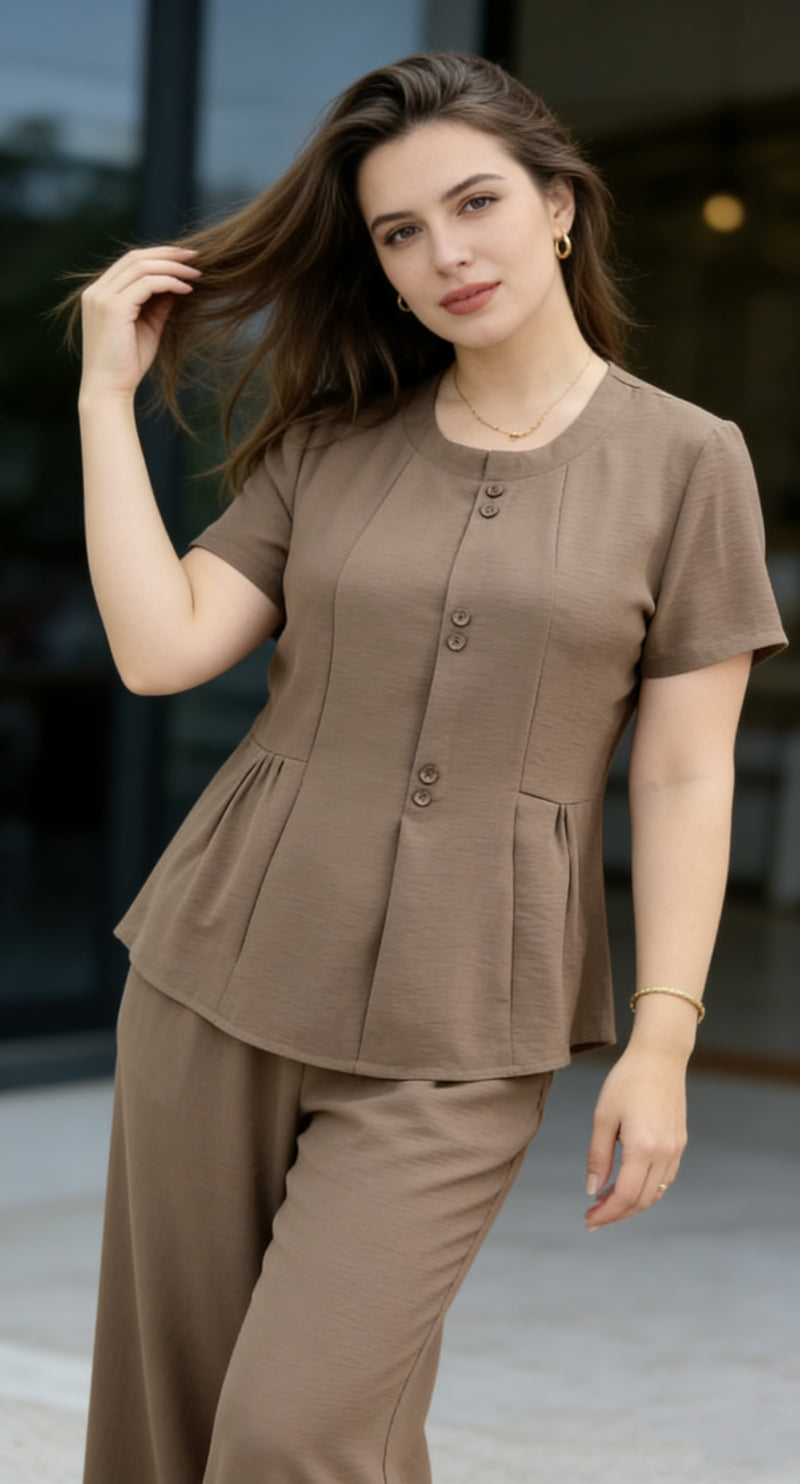 🔥 Damski komplet dwuczęściowy (top i spodnie) — swobodna elegancja i fason idealny dla rozmiarów plus size; nowoczesny styl stworzony z myślą o dojrzałych kobietach.