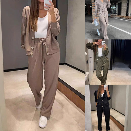 🍂【Odzież wierzchnia + spodnie】🔥【S-5XL】💕Nowy dwuczęściowy komplet, dzianinowy kardigan i spodnie zapinane na guziki, rozmiar damski