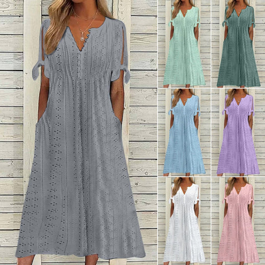 【🏆Najpredávanejšie produkty】👗Jednoduché a jemné jednofarebné šaty 